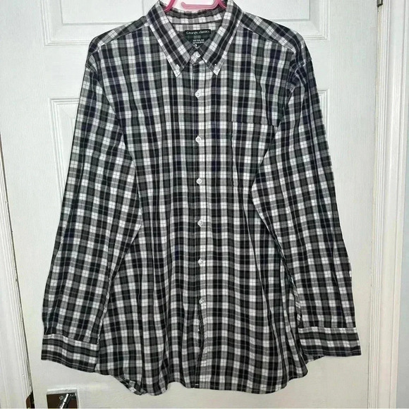 George Classics Button-Down Shirt Plaid  Black & White Size Extra Large - Picture 1 of 16
